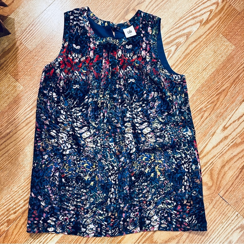 Cabi Multicolor Floral Pattern Lined Sleeveless Top  Keyhole Front & Back - Picture 10 of 10